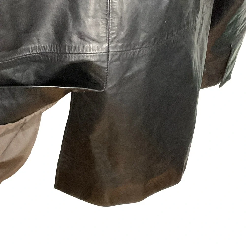 vintage Banana‎ republic men's leather jacket trench coat black Korea retro Y2K